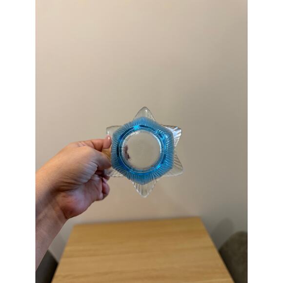 Clear Blue Glass Ribbed Tulip Candle Holder VINTAGE - Picture 5 of 5